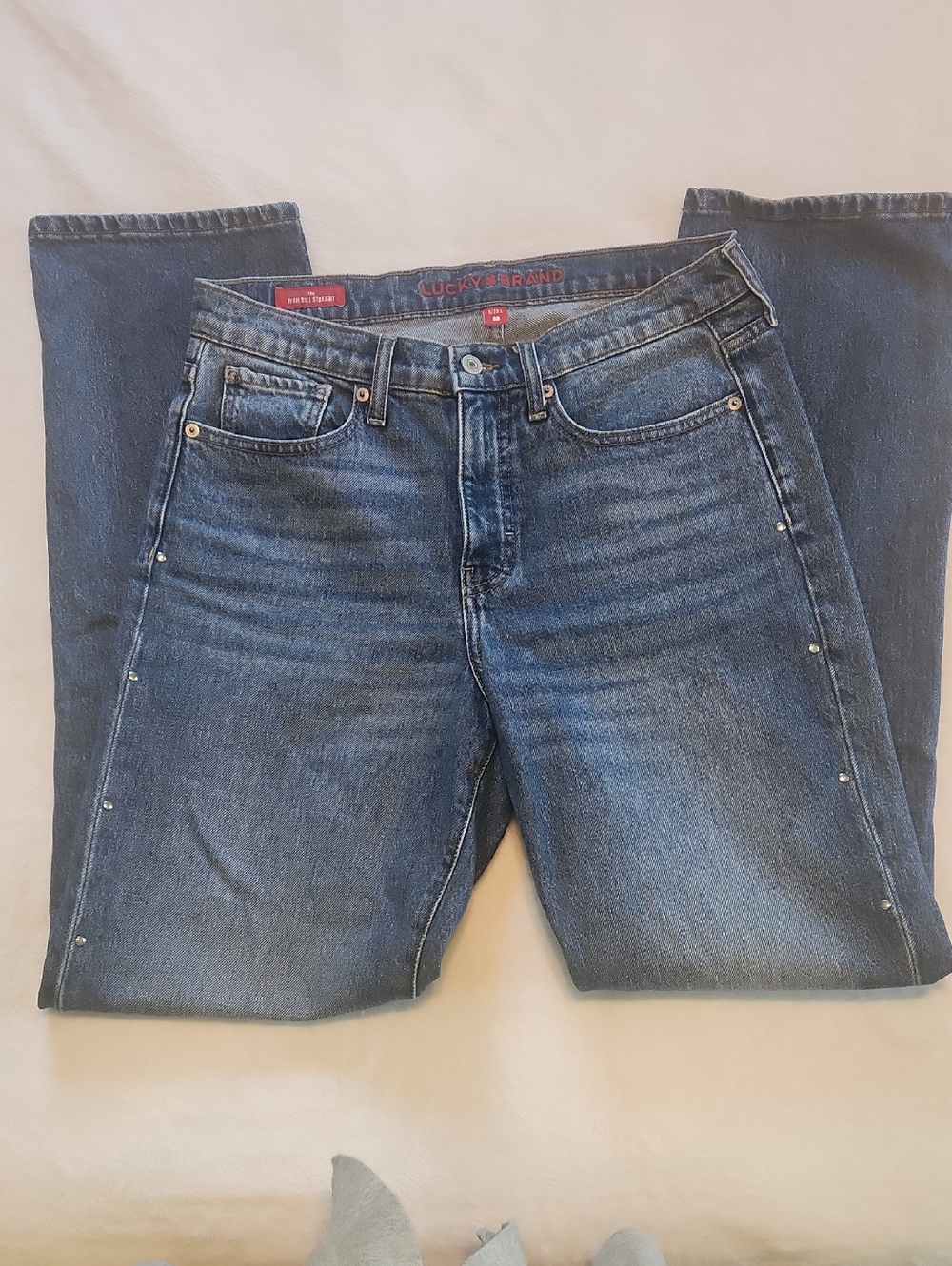Lucky Brand Mid Blue Denim Jeans with Side Stud Accents